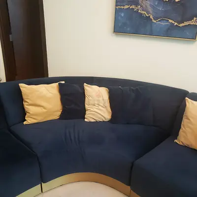Curved Modern Velvet Corner Sofa with Gold Trim