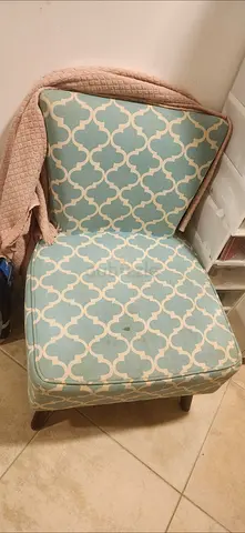 Light blue patterned accent slipper chair - good used condition