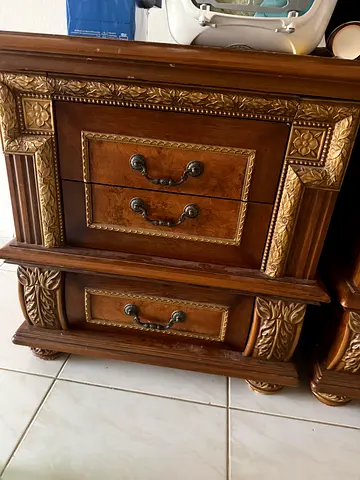 Solid wood ornate bedside cabinet with drawers — set of 2