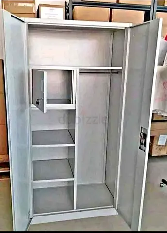 Metal Wardrobe Cabinet with Shelves and Hanging Rail - Good Condition