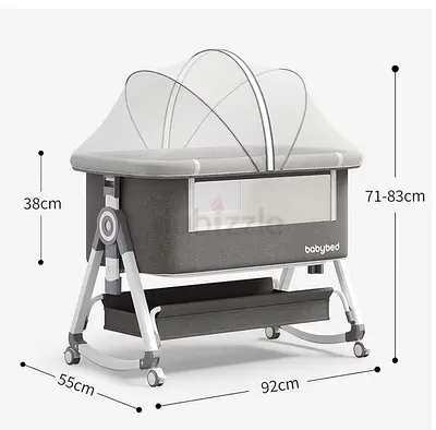Babybed Adjustable Bassinet/Cradle with Mosquito Net and Storage - Grey