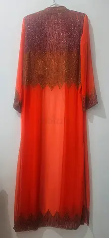 Orange embellished long abaya / formal kaftan - Hand made and stitched- Brand New