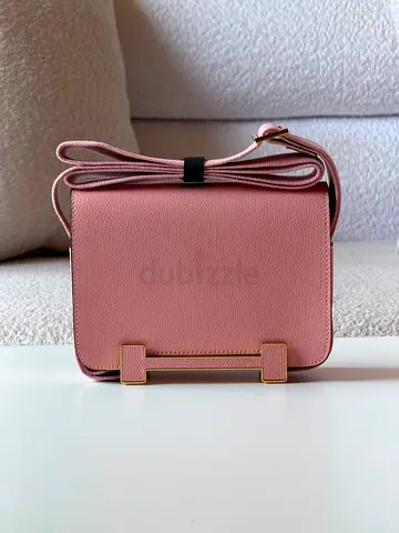 Hermess Soft Pink Leather Crossbody Bag - Compact Shoulder Bag