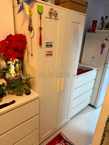 White 2-Door Wardrobe with Matching Drawer Chest - Good Condition