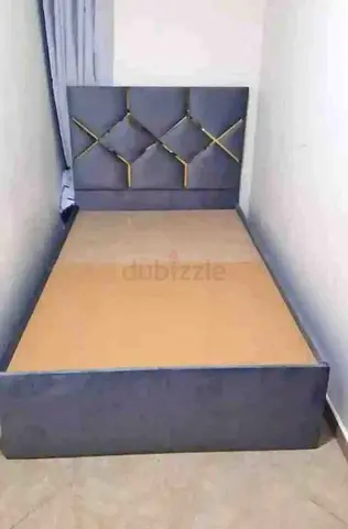 Modern Gray Fabric Bed with Tufted Geometric Headboard