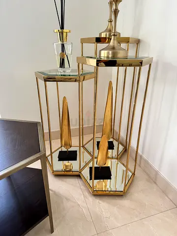 Gold Mirrored Hexagonal Accent Side Tables