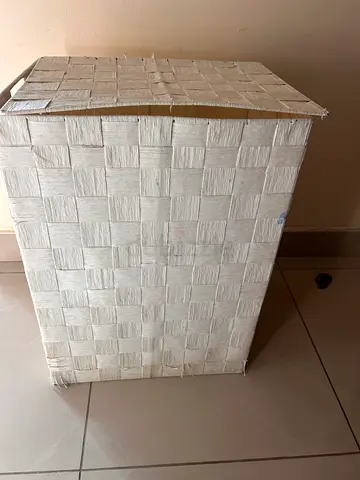 White Woven Laundry Hamper / Storage Basket - Good Condition