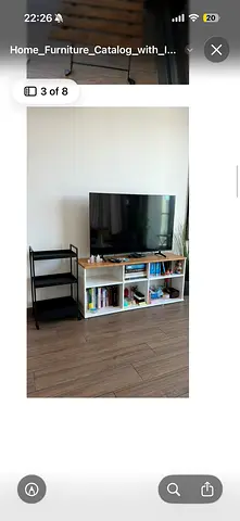White low TV cabinet / media console with shelving