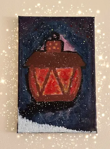 Hand-painted snowy night canvas (original artwork) 20*30