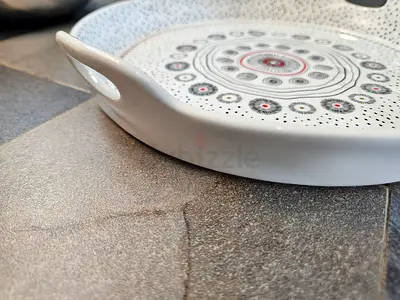 White Decorative Ceramic Serving Tray with Handles -  round patterned