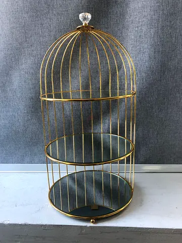 Gold birdcage decorative mirrored stand (3-tier) - like new