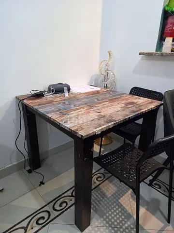 Solid Wood Look Dining/Study Table -, 4 seater with two chairs. Table 90×90 cms