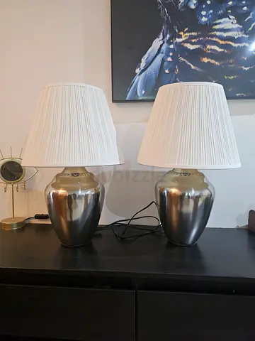 Pair of modern table lamps with white pleated shades