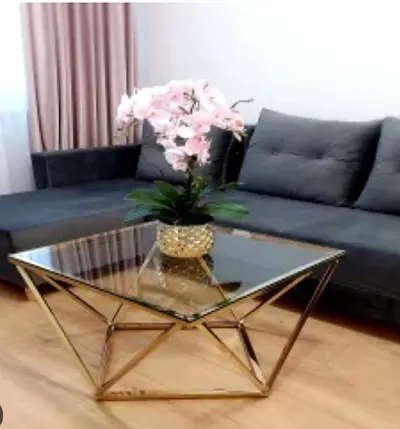 URGENT SALE- Modern Geometric Glass Coffee Table – Silver Finish
