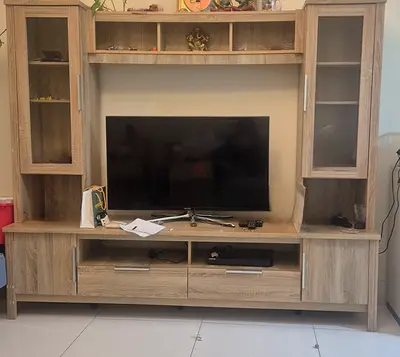 Wooden Entertainment Unit / TV Cabinet with Display Shelves