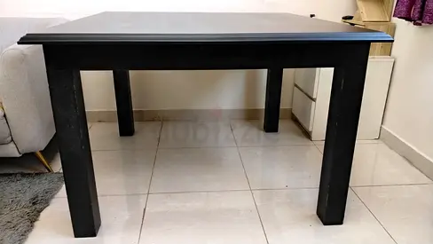 Sturdy Black Wooden Dining Table - 4 Legs, Good Condition, HEIGHT-80 , WIDTH-120, DEPTH-120