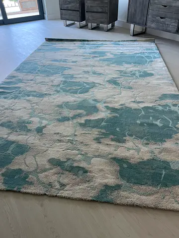 Turkish large Modern Abstract Area Rug - Blue  Cream, Excellent Condition
