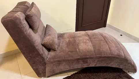 Comfortable Brown Suede Chaise Lounge with Pillows