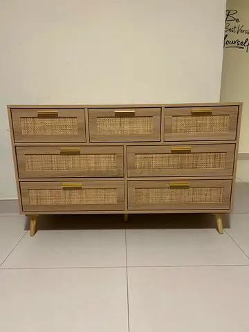 Wooden 7-Drawer Rattan Front Dresser / Storage Cabinet