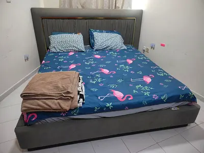 King size upholstered bed frame with headboard - good condition