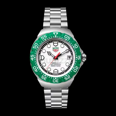 TAG Heuer Formula 1 Stainless Steel Mens Watch - White Dial, Green Bezel