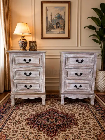 Pair of Vintage Style White Washed Nightstands
