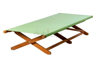 Wooden Folding Daybed / Lounge Cot with Green Fabric