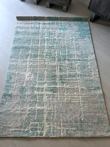 Turkish Light blue and cream abstract modern area rug - great condition