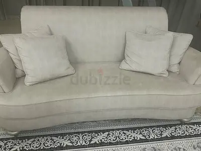 Light Beige 3-Seater Curved Sofa with Cushions