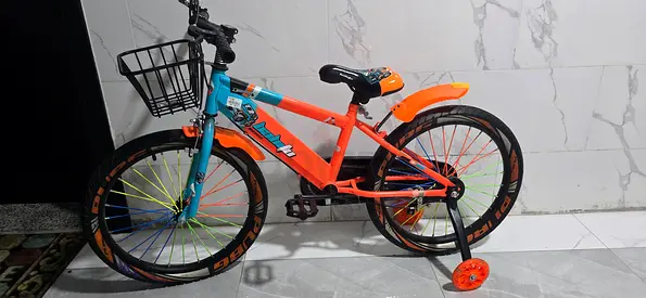 Kids 20-inch Orange  Blue Bicycle with Training Wheels - Good Condition 200 aed