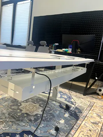 White adjustable standing desk frame with cable management