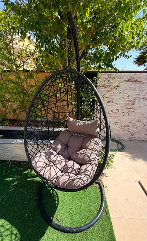 Outdoor Hanging Egg Chair with Stand and Cushion - Single Seat - Latitude