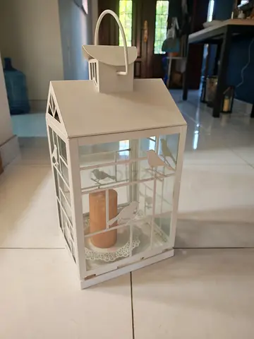 White Decorative Birdhouse Lantern with Candle