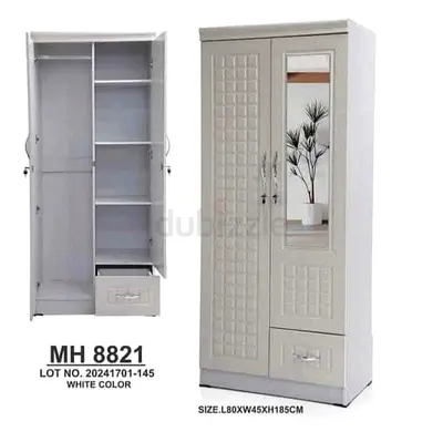 White 2-Door Wardrobe with Mirror and Drawers - MH8821