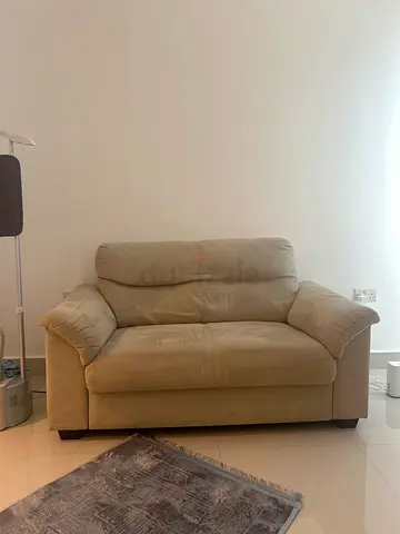 Suede Beige 2-Seater Sofa - Good Condition
