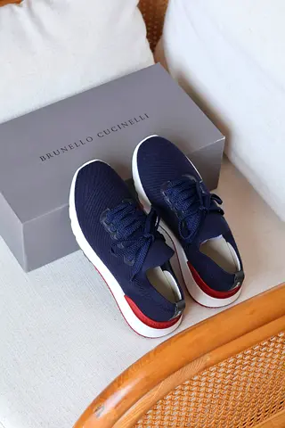 Brunello Cucinelli mens navy knit sneakers
