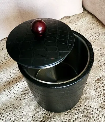 Ice bucket leather-wrapped