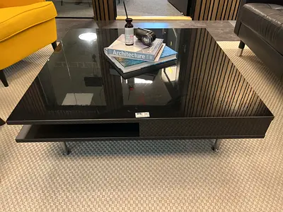 Modern Black Glass Coffee Table with Metal Legs