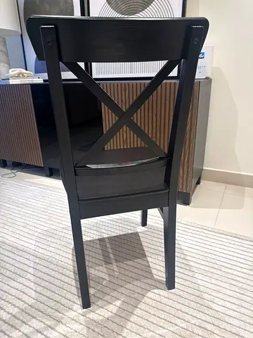 Set of 6 black wooden dining ikea chairs with cross-back design