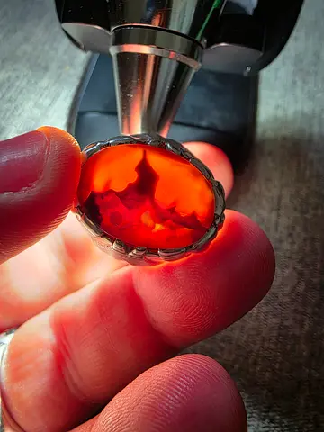 Silver Ring Red cherry Agate - عقيق كرزي مصور صياغه عارف