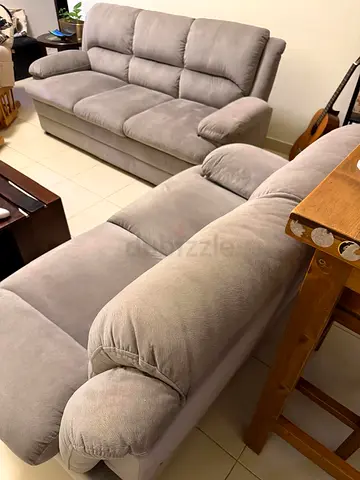 Gray 3-seater and 2-seater Plush Sofa Set - Good Condition