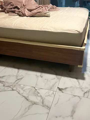 Modern wooden bed frame with mattress (queen) - good condition