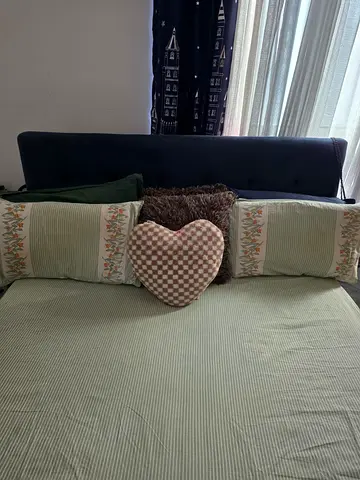 Upholstered Double Bed Frame with Headboard - Dark Blue
