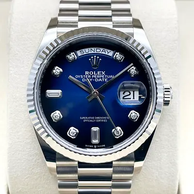 Rolex Oyster Perpetual Day-Date President Stainless Steel Blue Diamond Dial