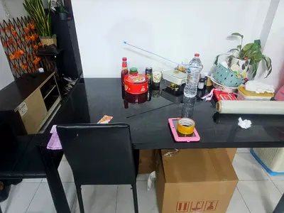 Used Black Glass Dining Table with 6 Chairs - Good Condition