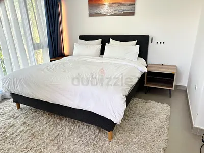 King size upholstered bed frame with mattress and bedside table (set)