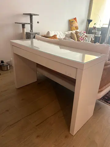 White Gloss Table with Glass Top - Good Condition. IKEA MALM Dressing Table.