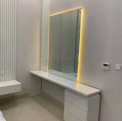 White minimalist dressing table with LED mirror