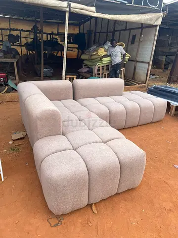 L-shaped tufted modular sofa - light beige, modern