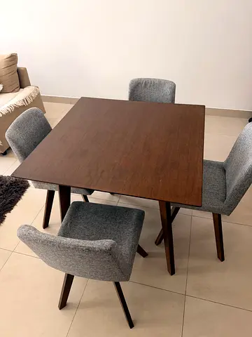 Wooden Dining Table with 4 Upholstered Chairs - Modern Compact Set